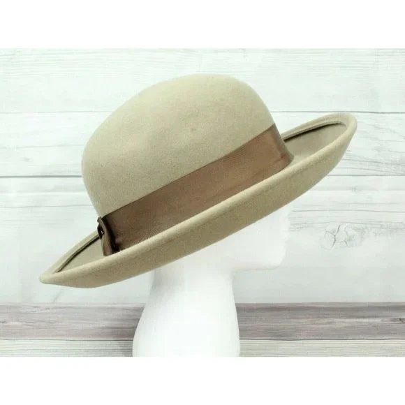 Seala Tan Brown Wool Felt Wide Brim Fedora Hat Italy Made - Picture 3 of 10